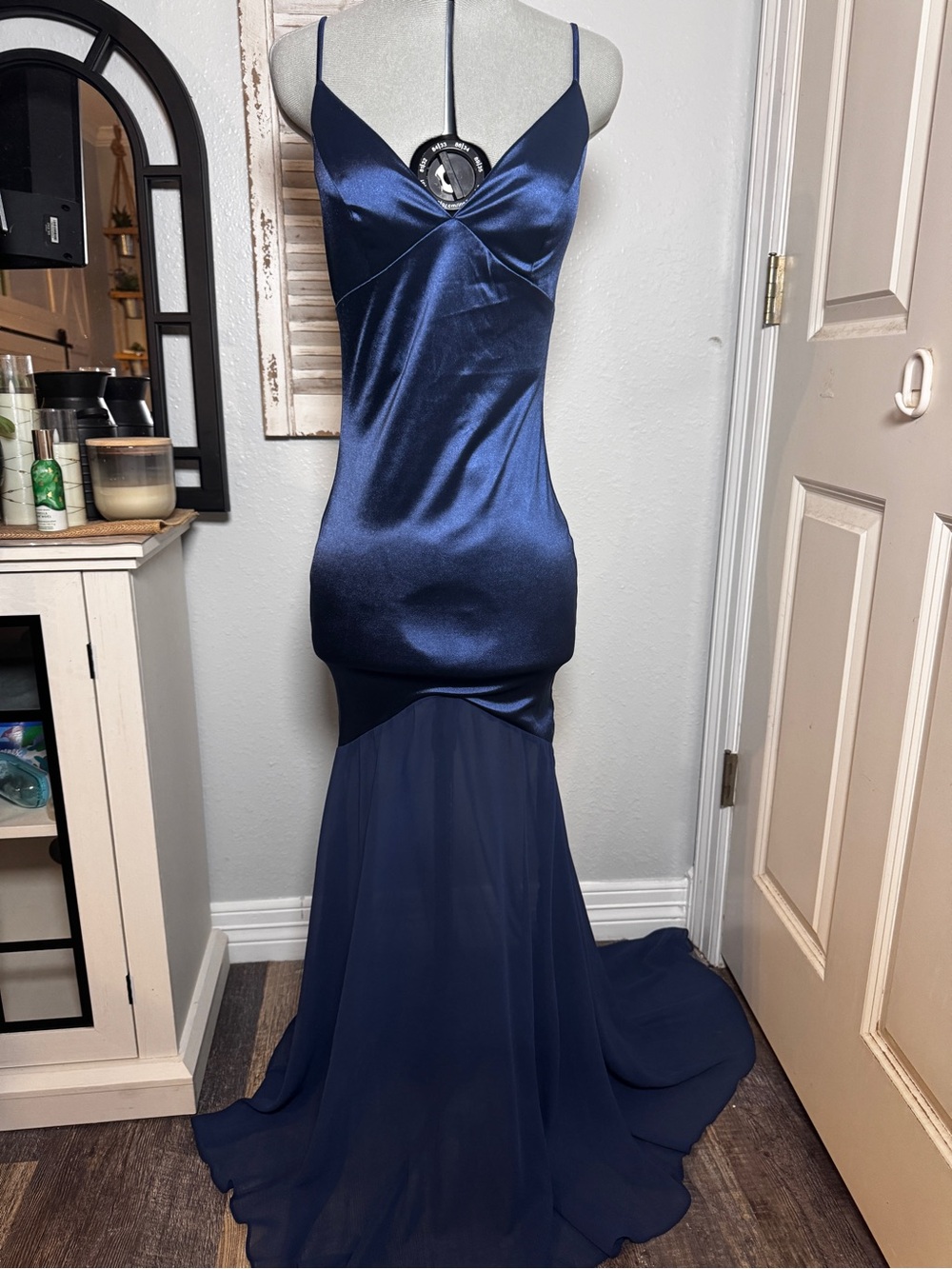 Windsor Navy Satin & Chiffon Mermaid Gown
